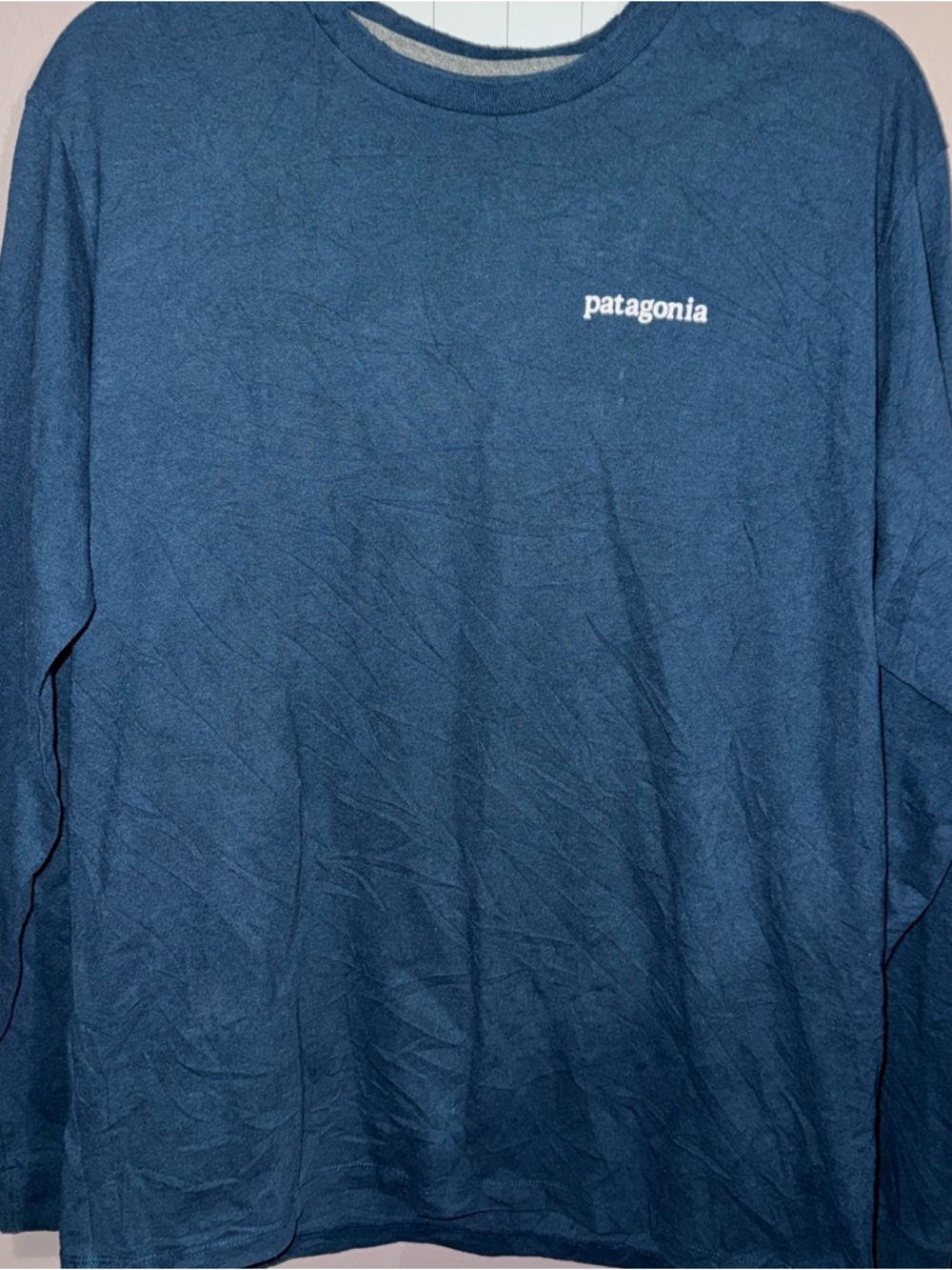 Patagonia Long-Sleeve Crewneck Tee in Deep Blue with White Logo